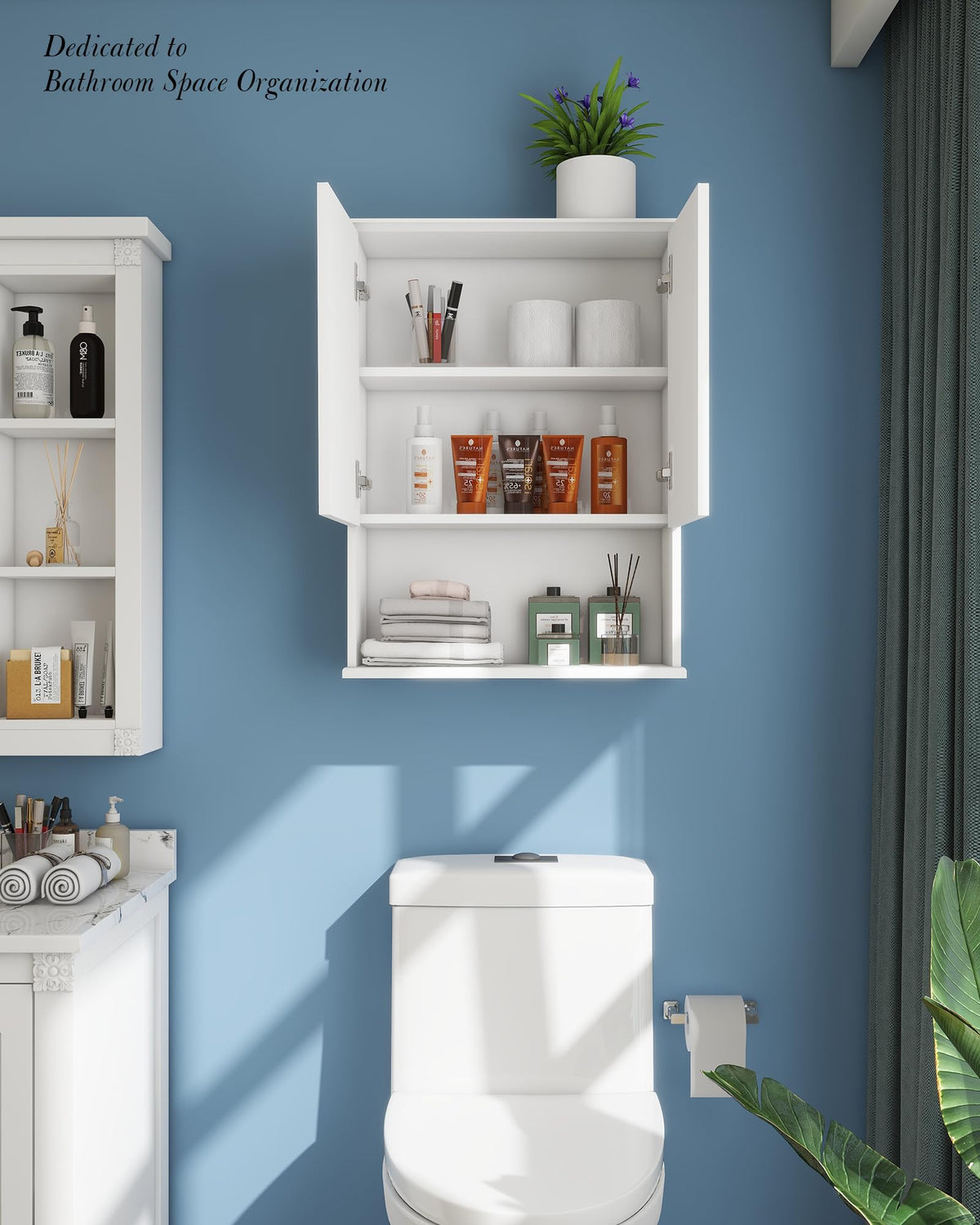 White Wall Mount Bathroom Cabinet with Adjustable Shelves Z315593