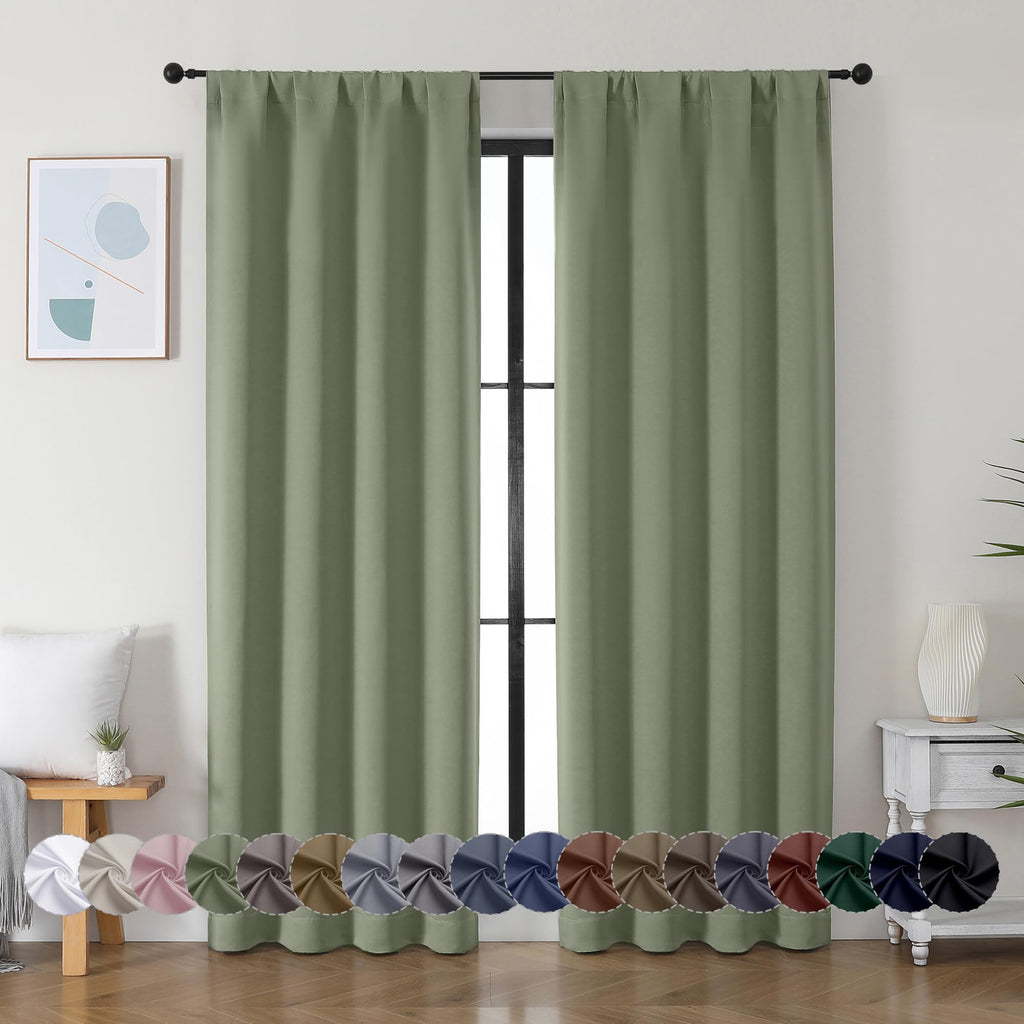 Sage Green Blackout Curtains, 72 Inch, 2 Panels Set Y73672