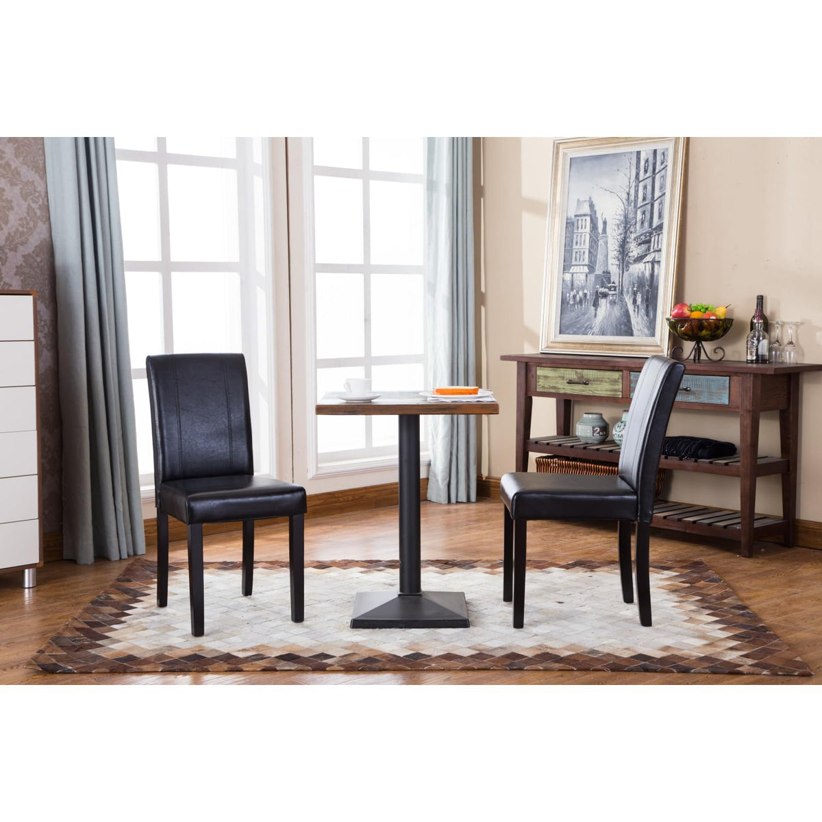 Black Faux Leather Parson Chair Set of 2 P50261