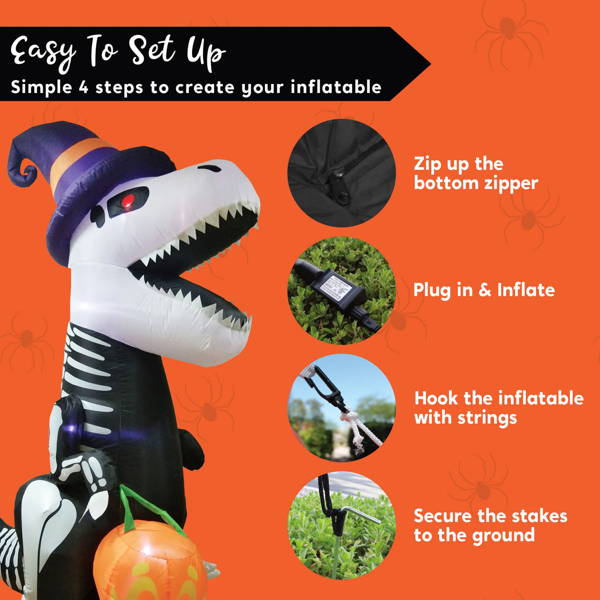 8 FT Inflatable Skeleton Dinosaur with Built-in LEDs T486081