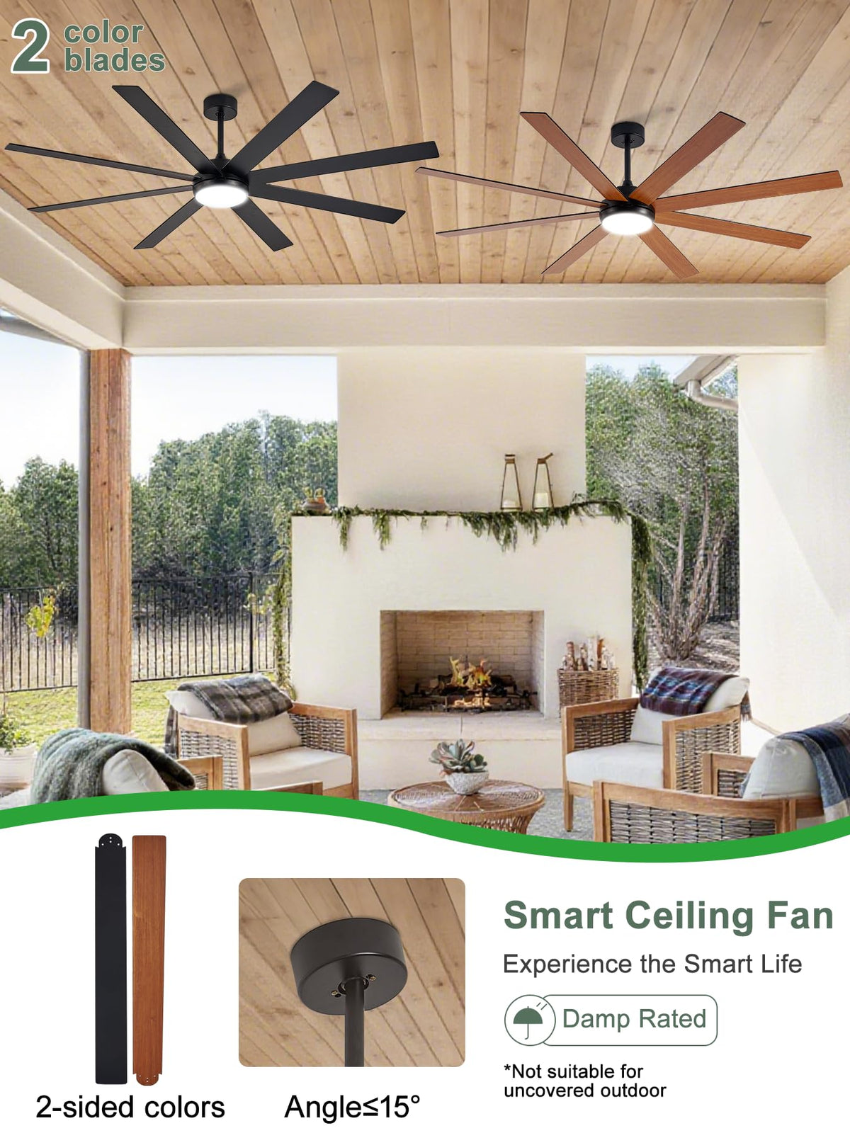 Black 72in Ceiling Fan with Lights J555