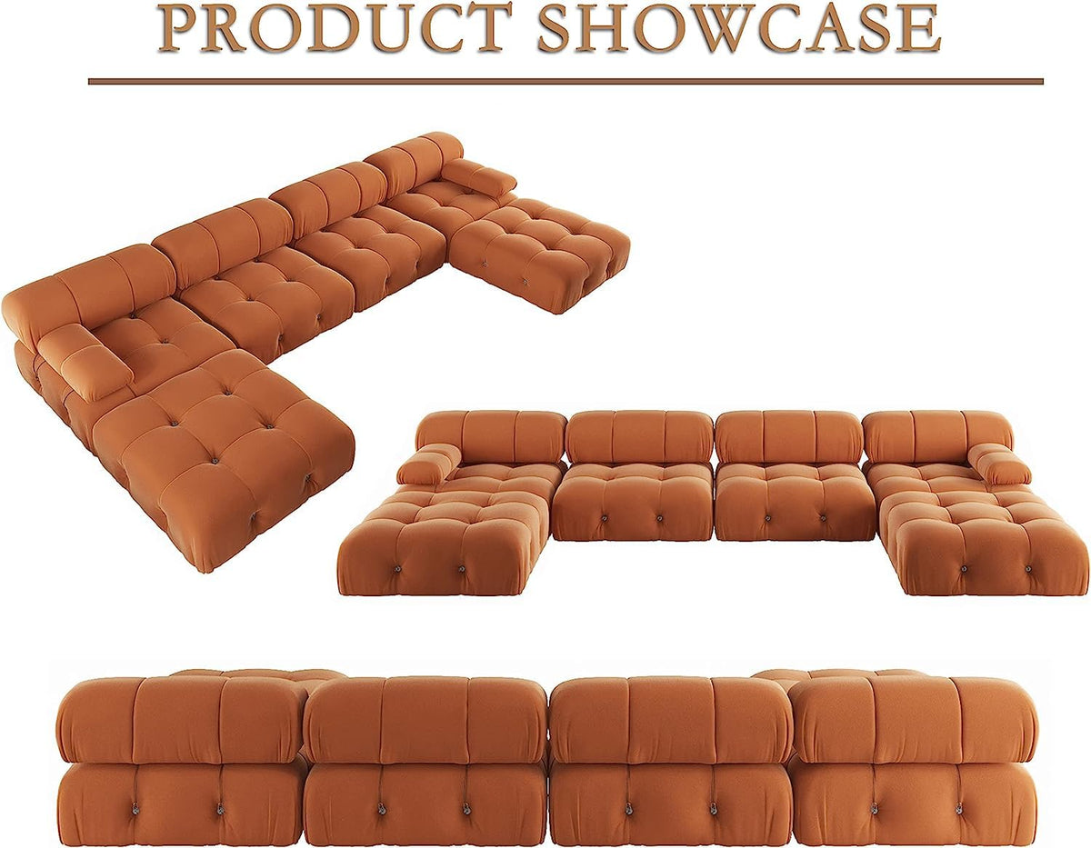 Orange Velvet U-Shaped Sectional Sofa with Chaise I810477