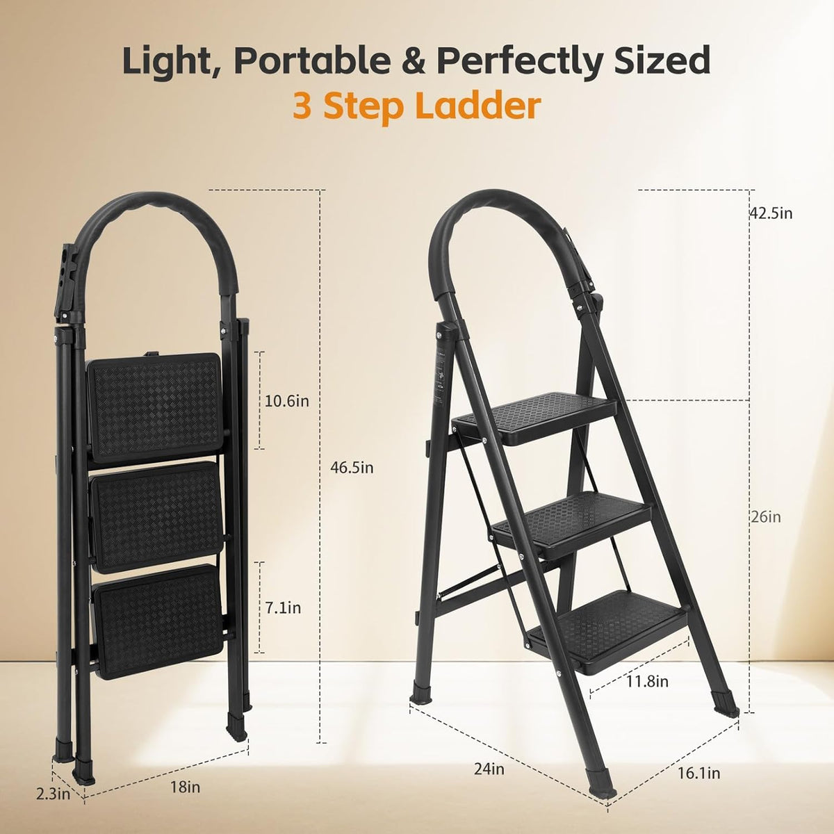 Lightweight Folding 3 Step Ladder Y1091