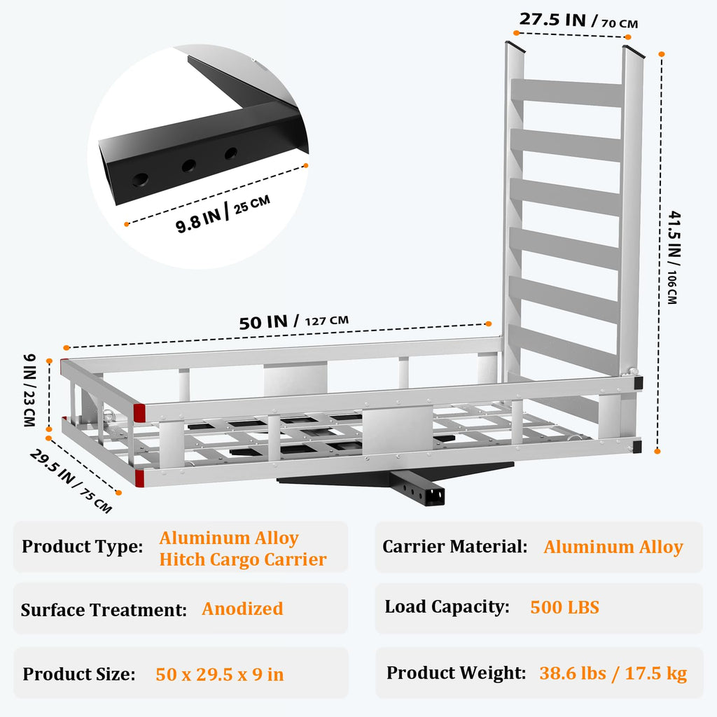 500LBS Aluminum Alloy Folding Hitch Cargo Carrier with Ramp I10253