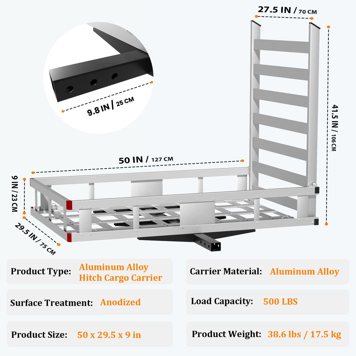 500LBS Aluminum Alloy Folding Hitch Cargo Carrier with Ramp I10253