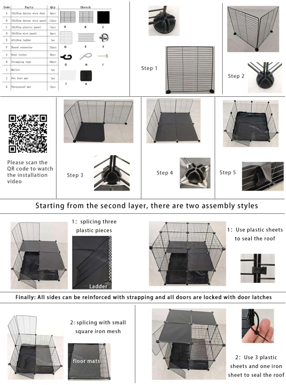 3-Tier Metal Wire Cat Cage with Hammock & Ramp Q2014