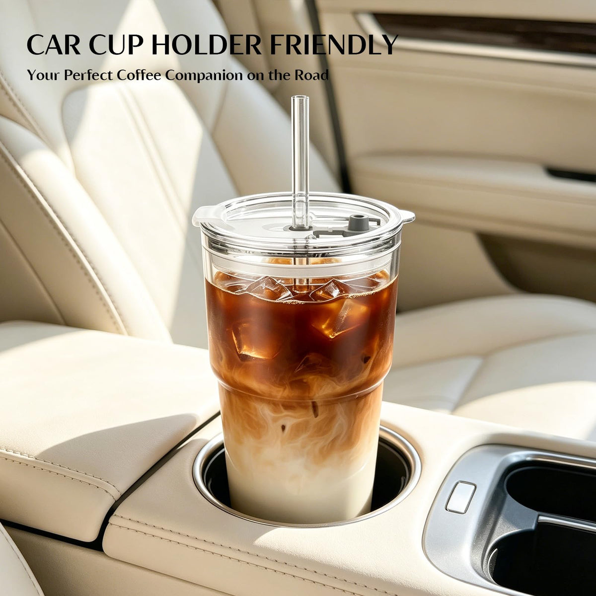 20 oz Iced Coffee Cups with Lids and Straw, Set of 4 Glass Tumbler P483596