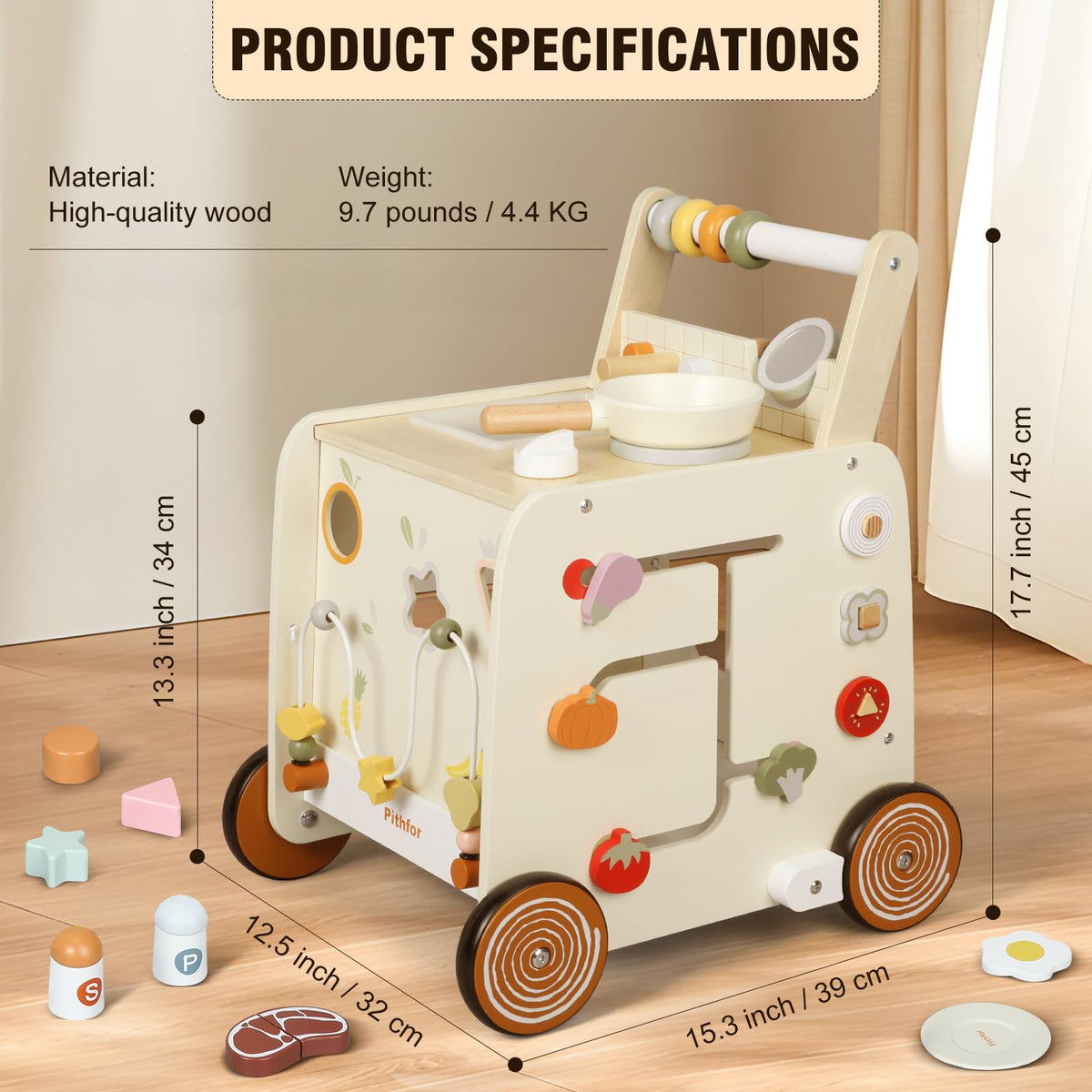 Wooden Baby Push Walker with Pretend Kitchen B865