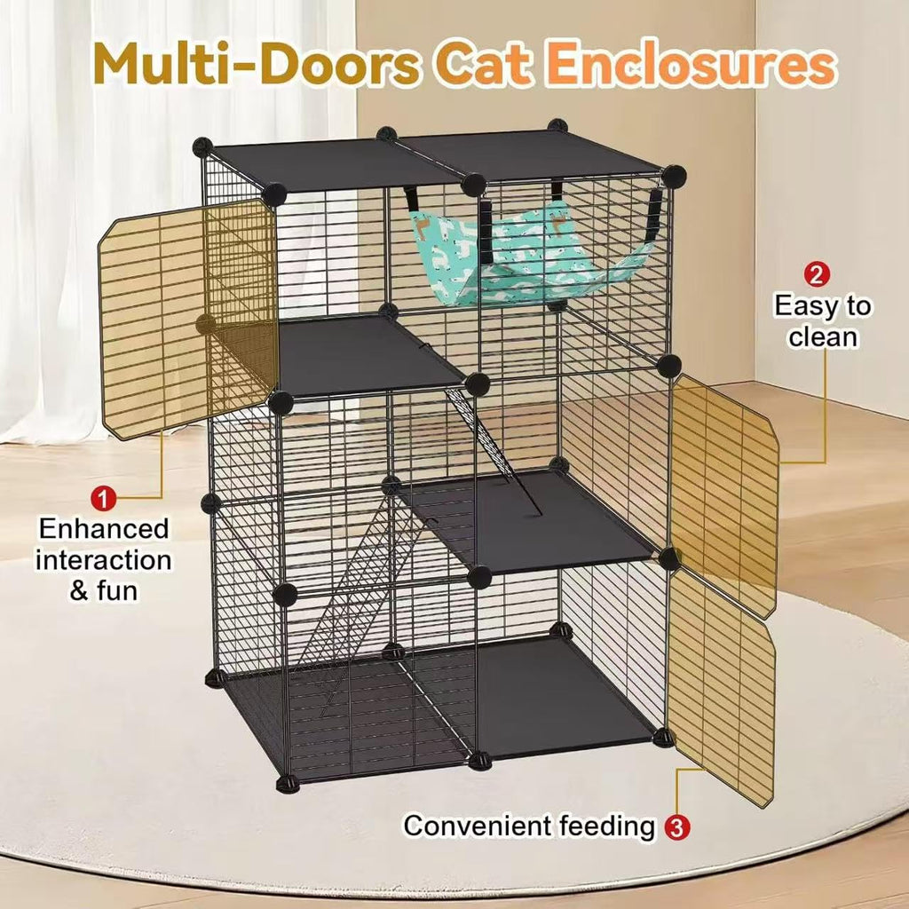 3-Tier Metal Wire Cat Cage with Hammock & Ramp Q2014