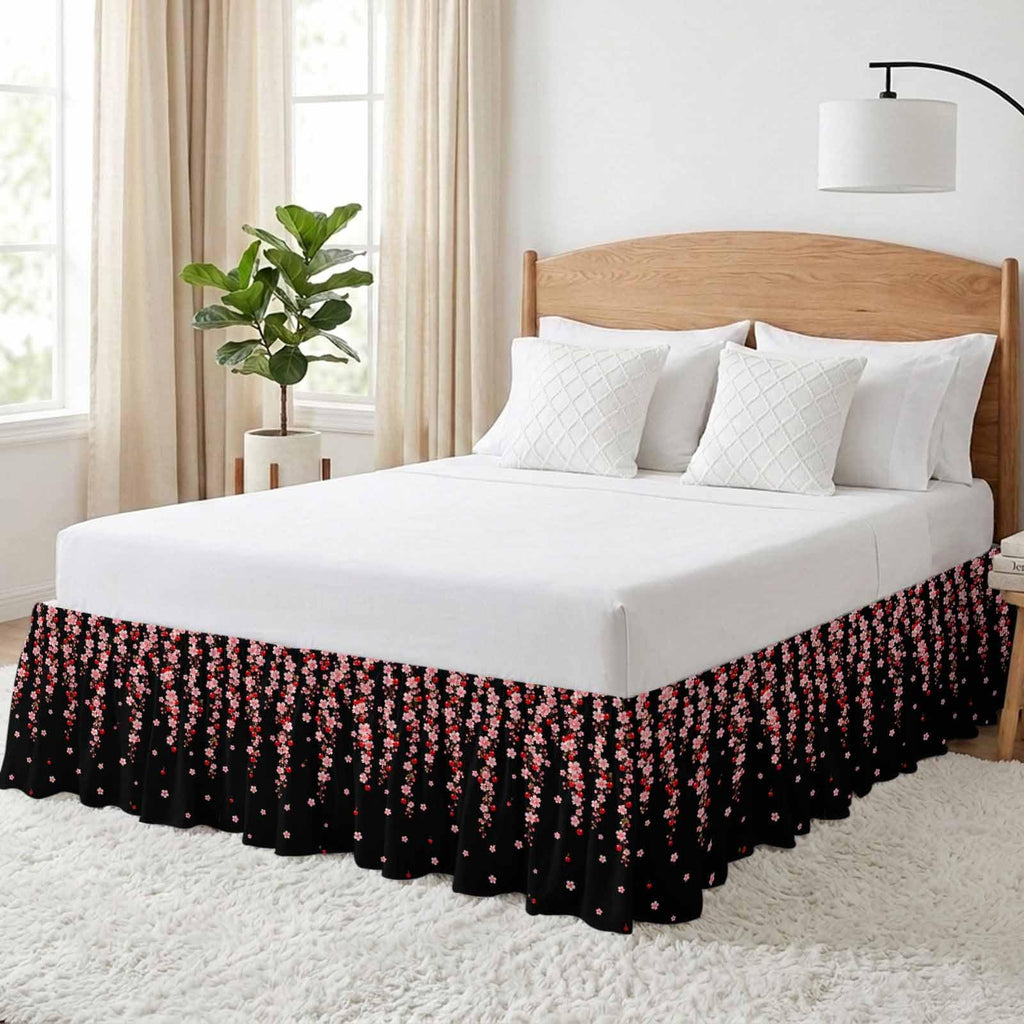 Pink Floral Ruffled Wrap Around Bed Skirt California King 18" Drop C128044