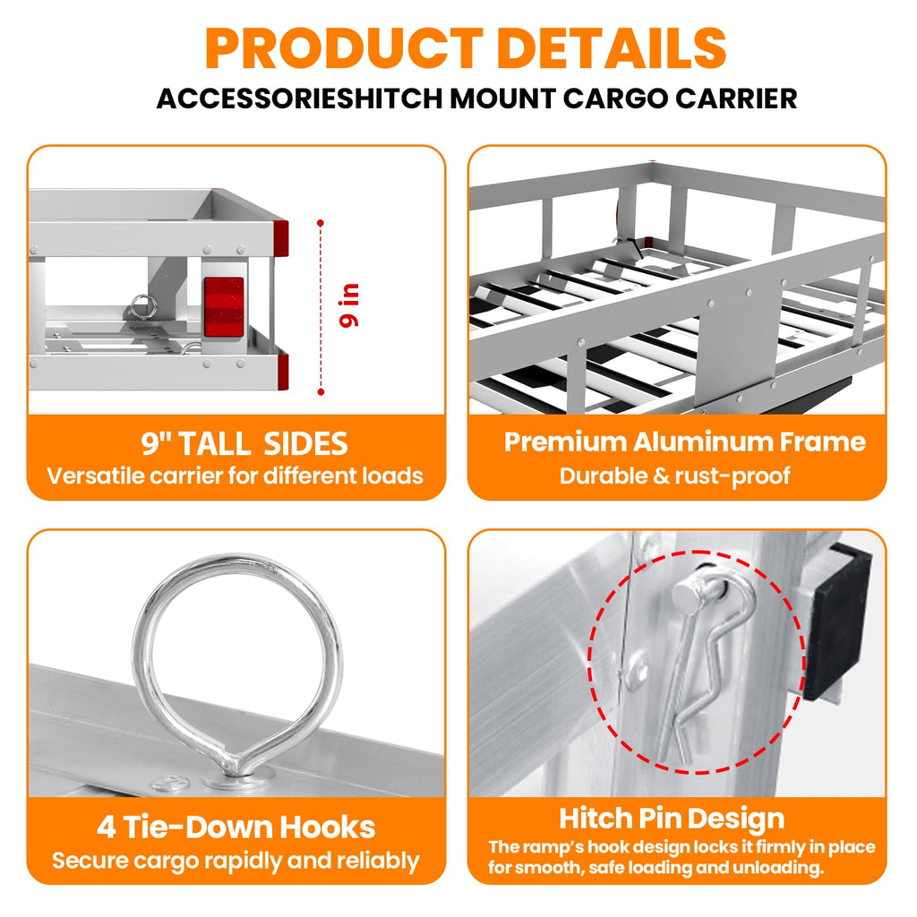 500LBS Aluminum Alloy Folding Hitch Cargo Carrier with Ramp I10253