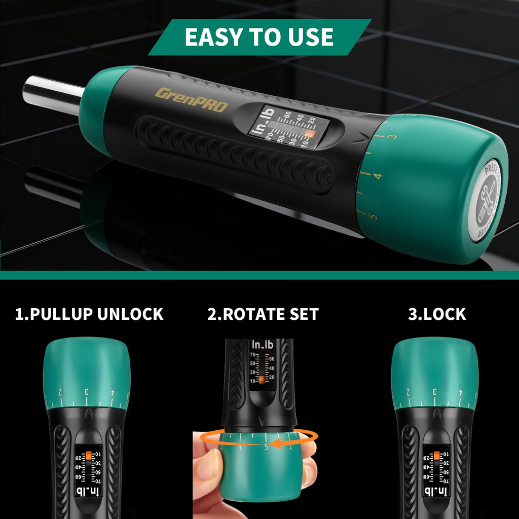 Torque Screwdriver 5-70 in-lb 1/4" Drive Precision Driver Set F2831