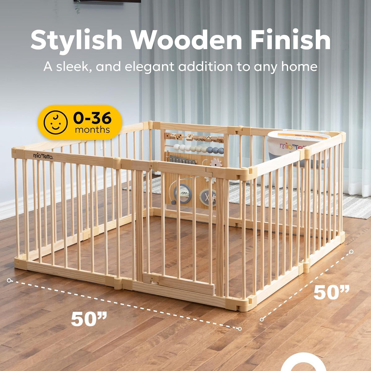 Foldable Wooden Baby Playpen with Gate H2946