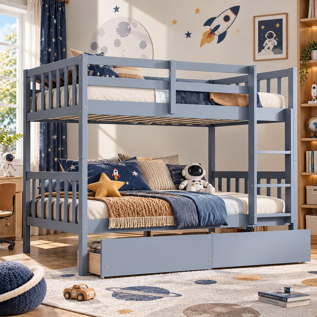 Twin Over Twin Bunk Bed with Storage Drawers Grey N407
