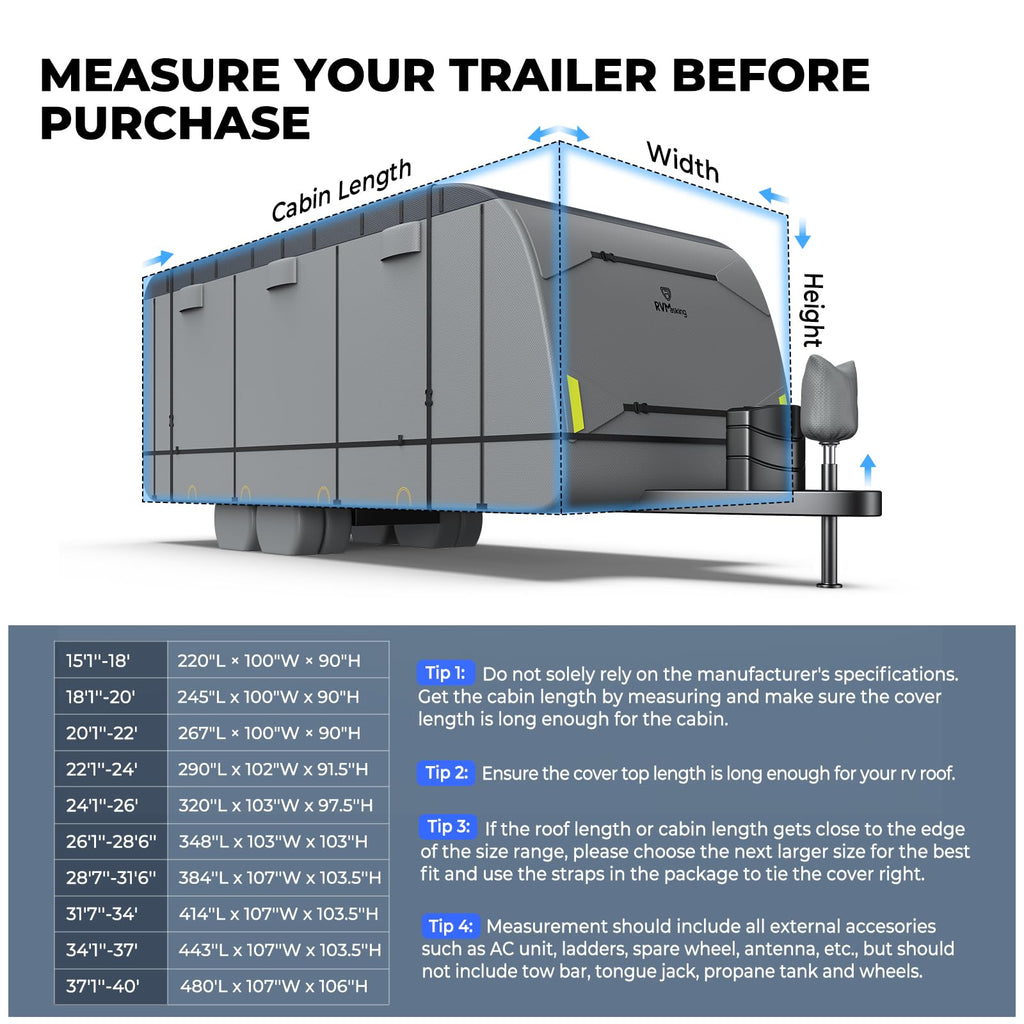Heavy-Duty 600D Fabric Travel Trailer RV Cover S5960