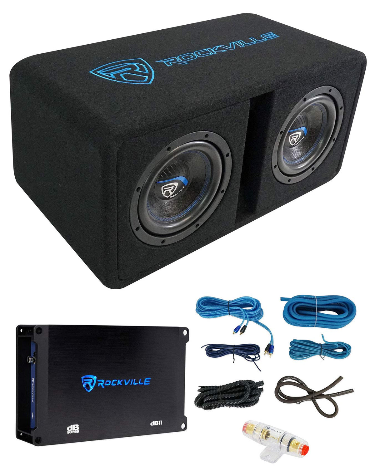 Dual 8" Loaded Car Subwoofer Enclosure with Amp B8821