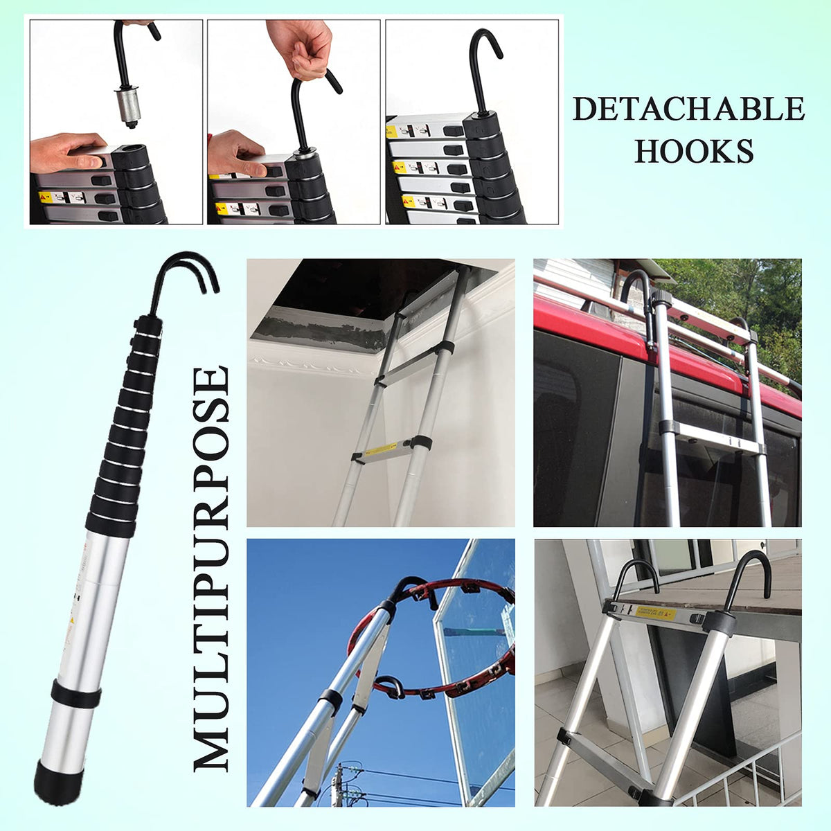 20.5FT Aluminum Telescoping Ladder with 2 Detachable Hooks E7158