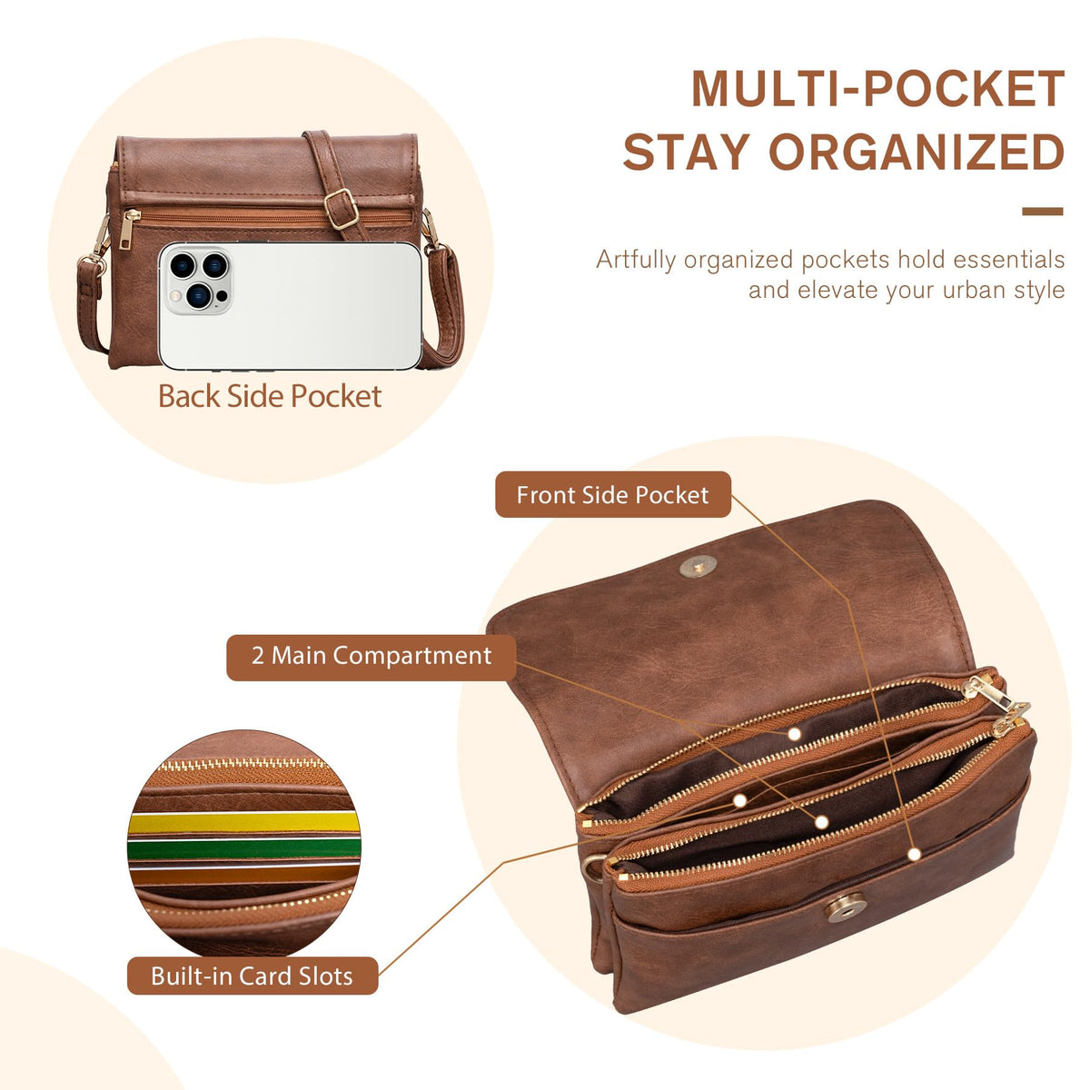 Small Crossbody Bags Vegan Leather Cell Phone Purse P4232