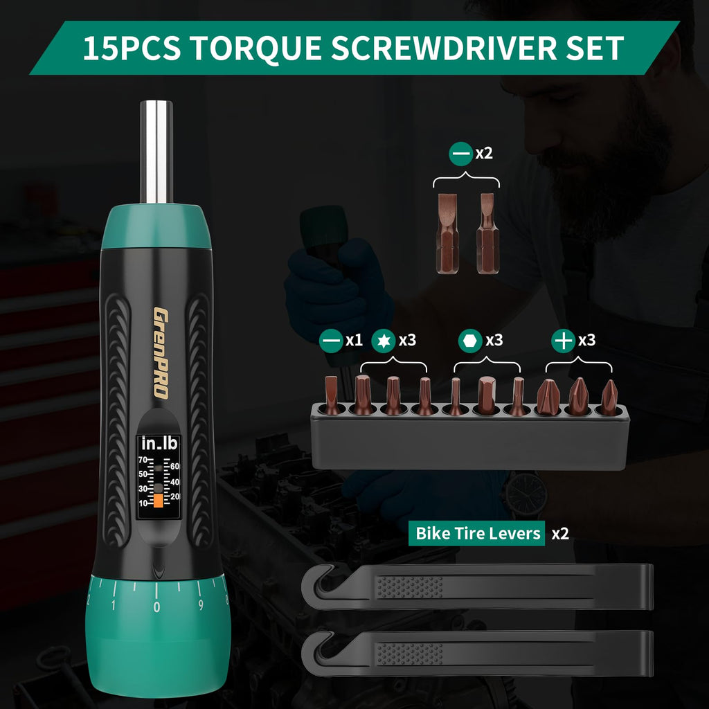 Torque Screwdriver 5-70 in-lb 1/4" Drive Precision Driver Set F2831