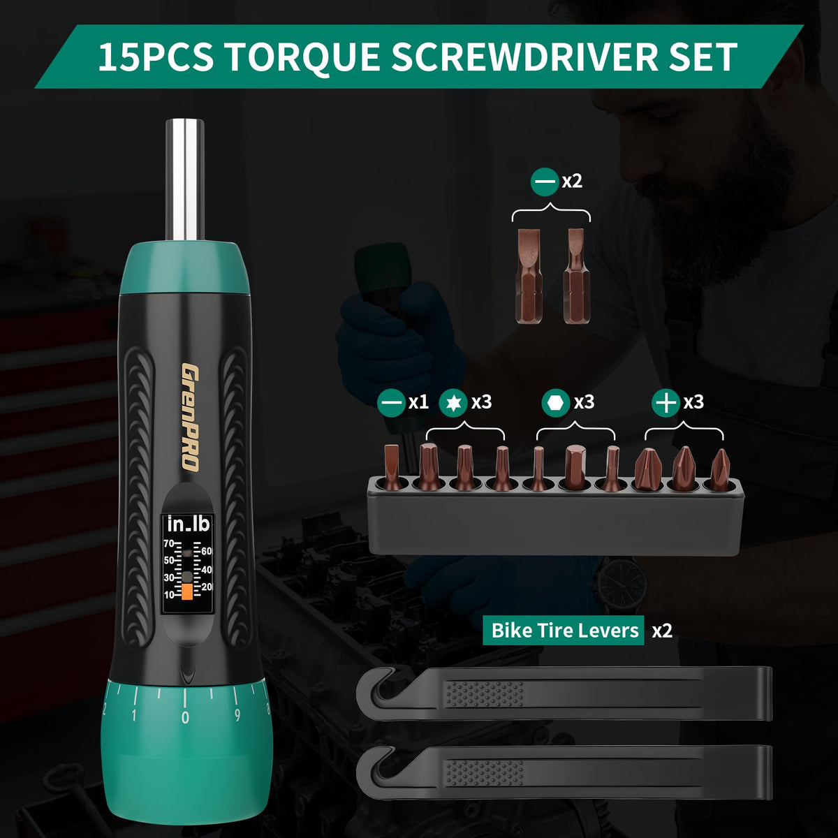 Torque Screwdriver 5-70 in-lb 1/4" Drive Precision Driver Set F2831