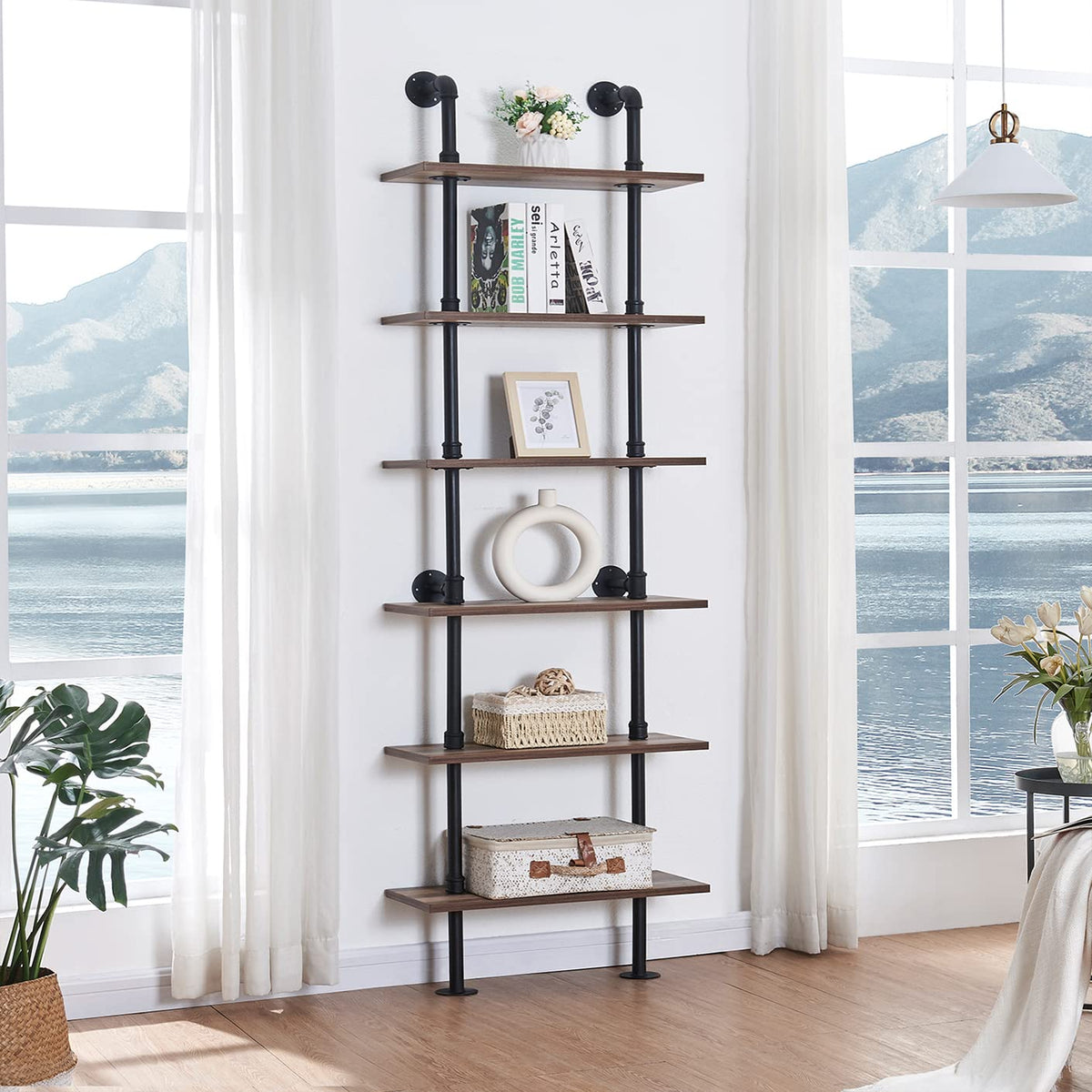 6 Tier Industrial Pipe Bookshelf D38970