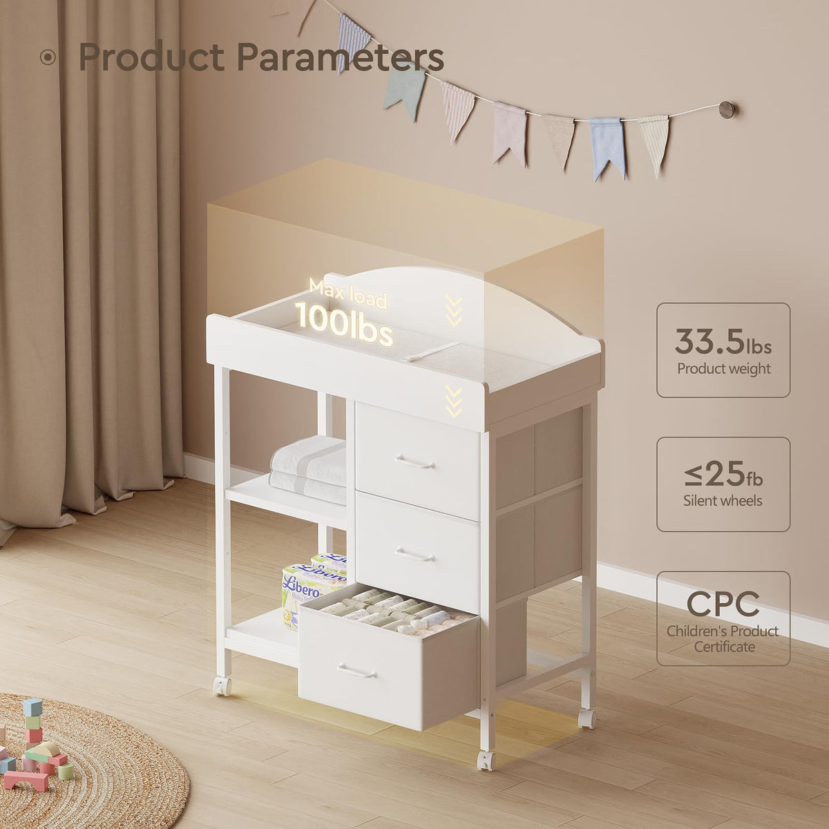 White 3 Drawer 2 Shelf Changing Table I17230
