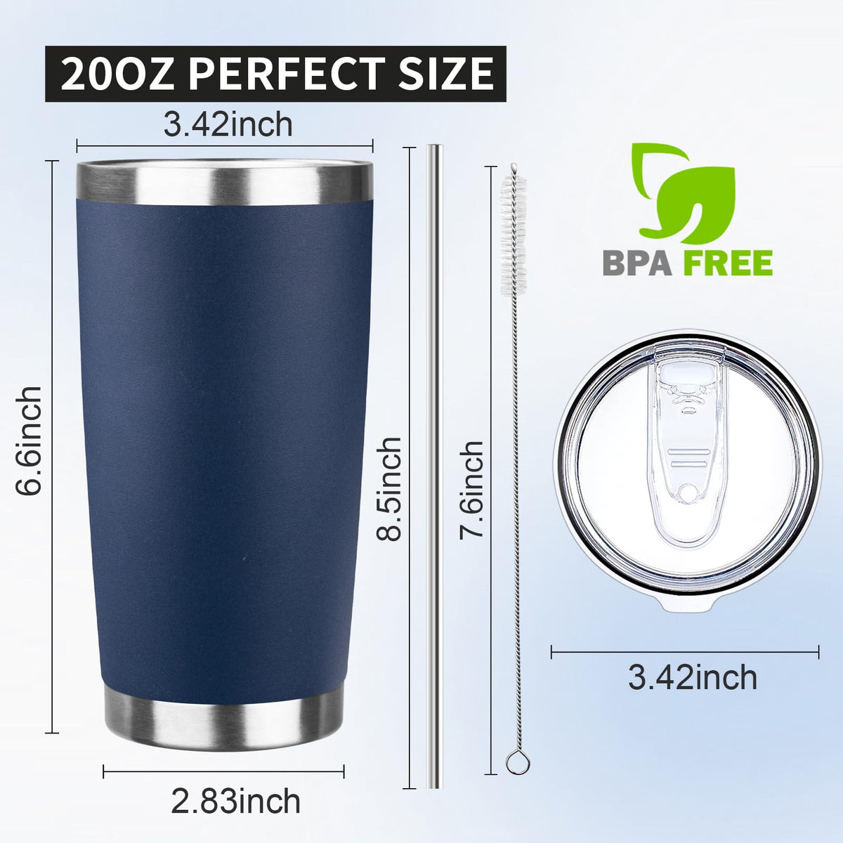 20oz Navy Blue Stainless Steel Insulated Tumbler with Lid and Straw T389465