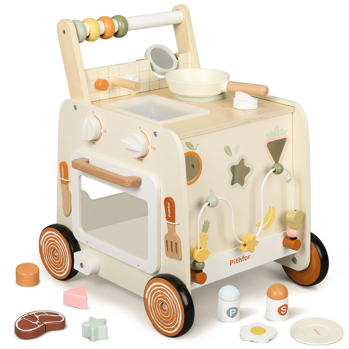 Wooden Baby Push Walker with Pretend Kitchen B865