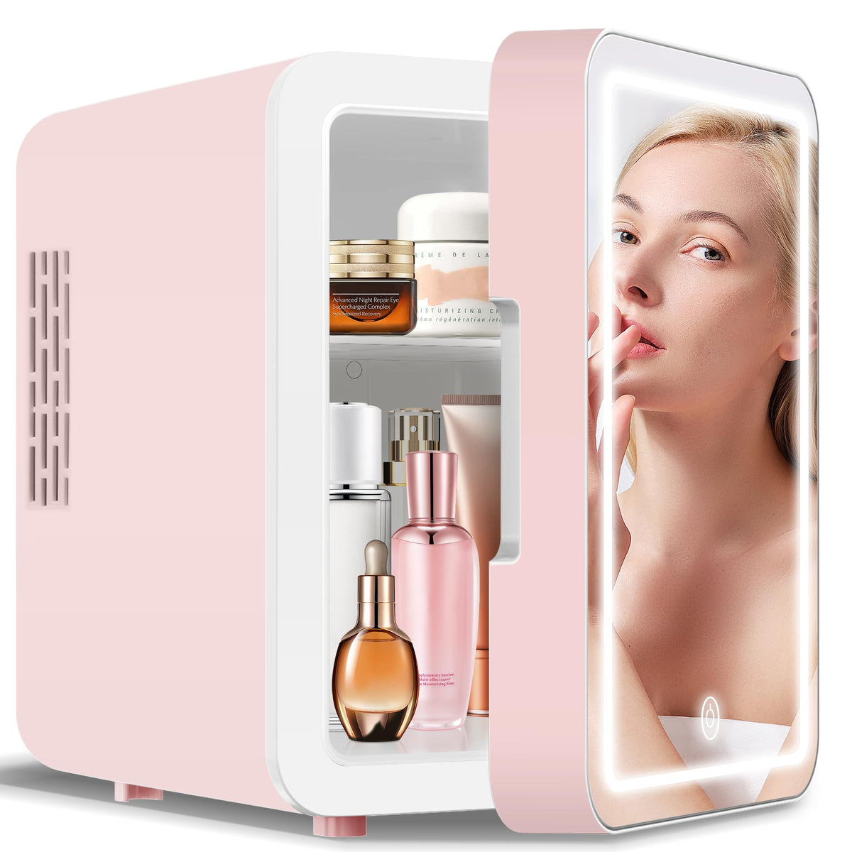 4-Liter Pink Portable Mini Fridge with Mirrored Door Y671
