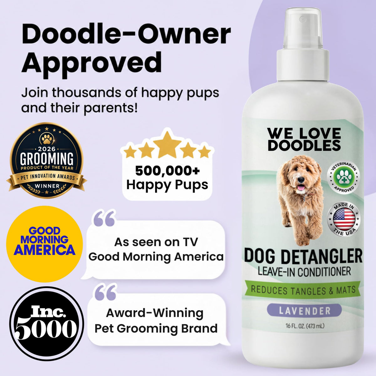 Dog Detangler Spray, Leave-in Conditioner Spray, Lavender, 16 OZ Q32340