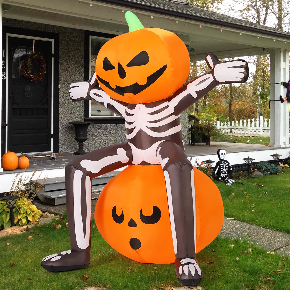 5FT Skull Skeleton Pumpkin Head Inflatable with Built-in LEDs I6980