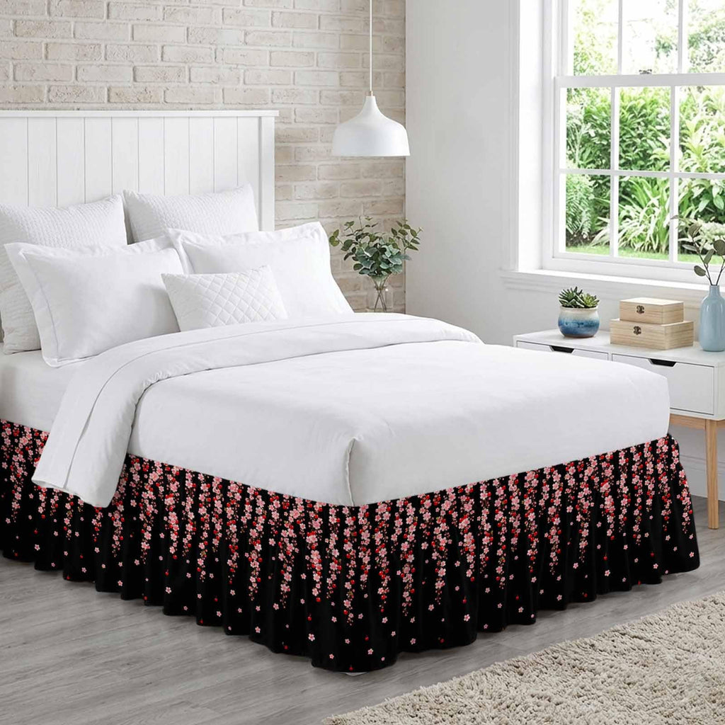 Pink Floral Ruffled Wrap Around Bed Skirt California King 18" Drop C128044