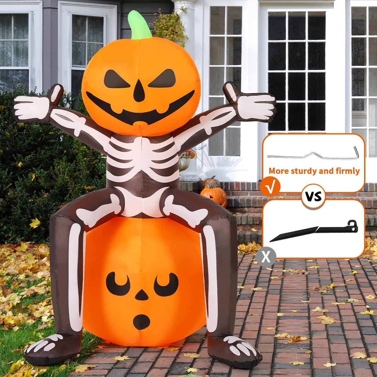 5FT Skull Skeleton Pumpkin Head Inflatable with Built-in LEDs I6980