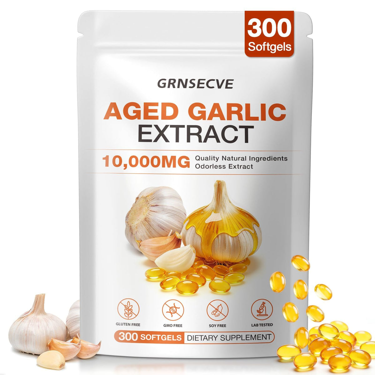 Odorless Garlic Capsules 10,000mg 300 Softgels V86942