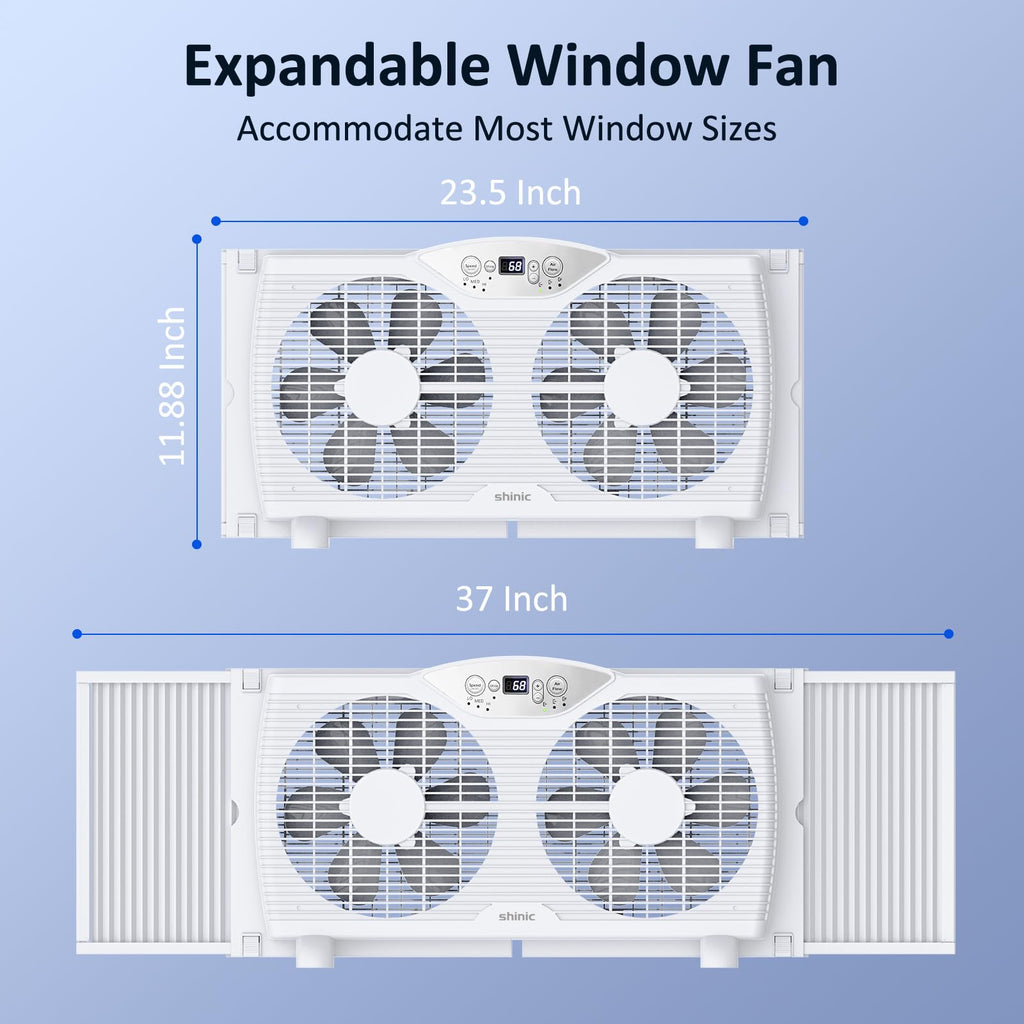 Twin Window Fan with 9-Inch Blades, 3 Speeds, Thermostat Control U9389