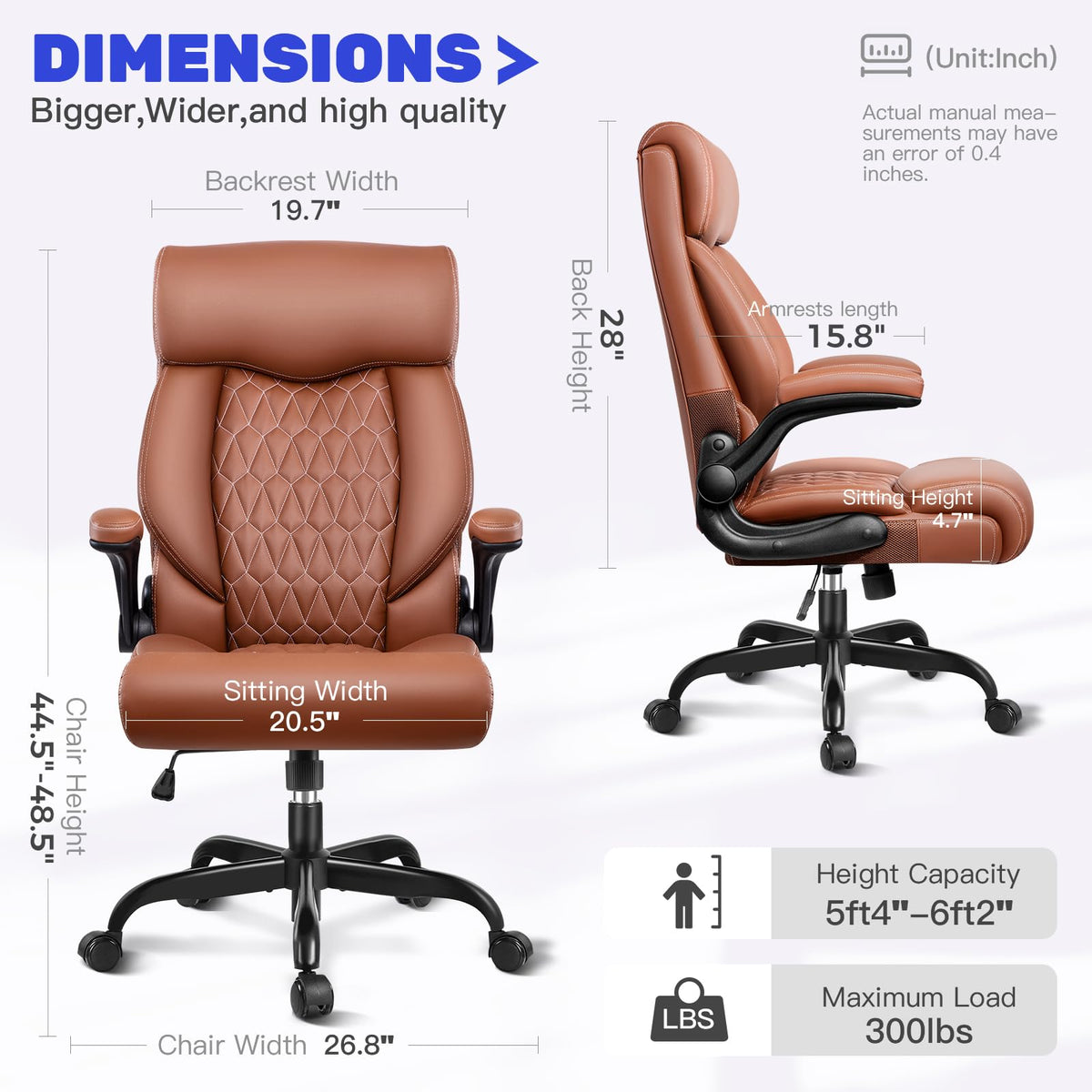 High Back Ergonomic Leather Office Chair with Flip-Up Armrests I976535