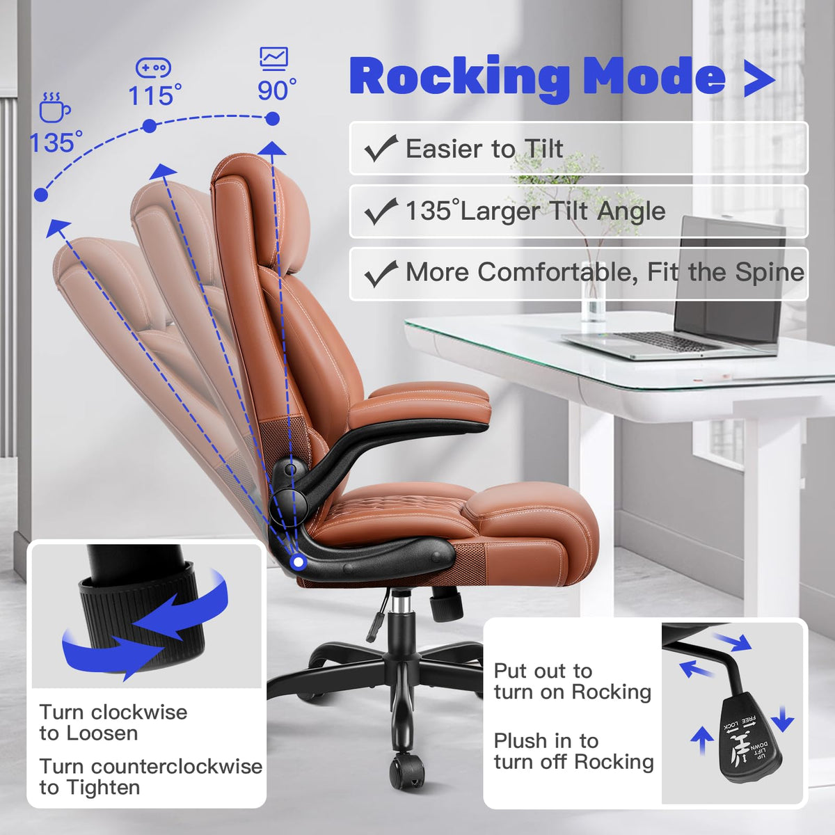 High Back Ergonomic Leather Office Chair with Flip-Up Armrests I976535