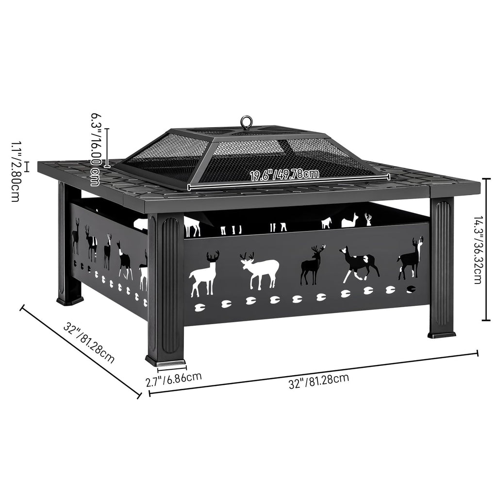 32 Inch Black Wrought Iron Wood Burning Fire Pit M308