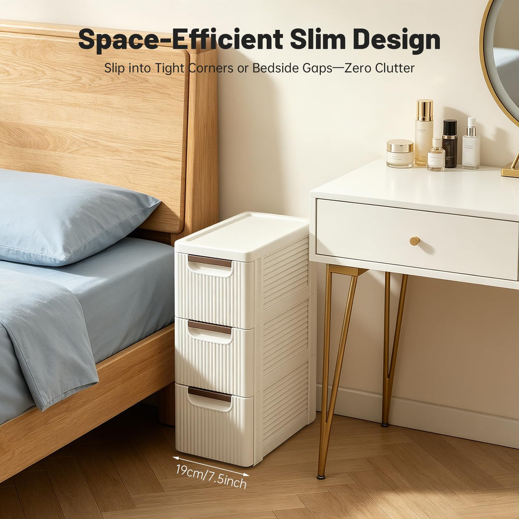 3 Drawers Narrow Plastic Storage Cabinet on Wheels D8909