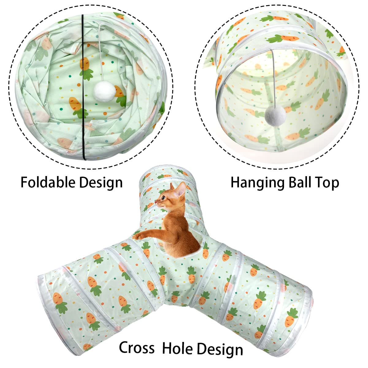3 Way Collapsible Tunnel with Carrot Patterns Small Pet Hideout O6144