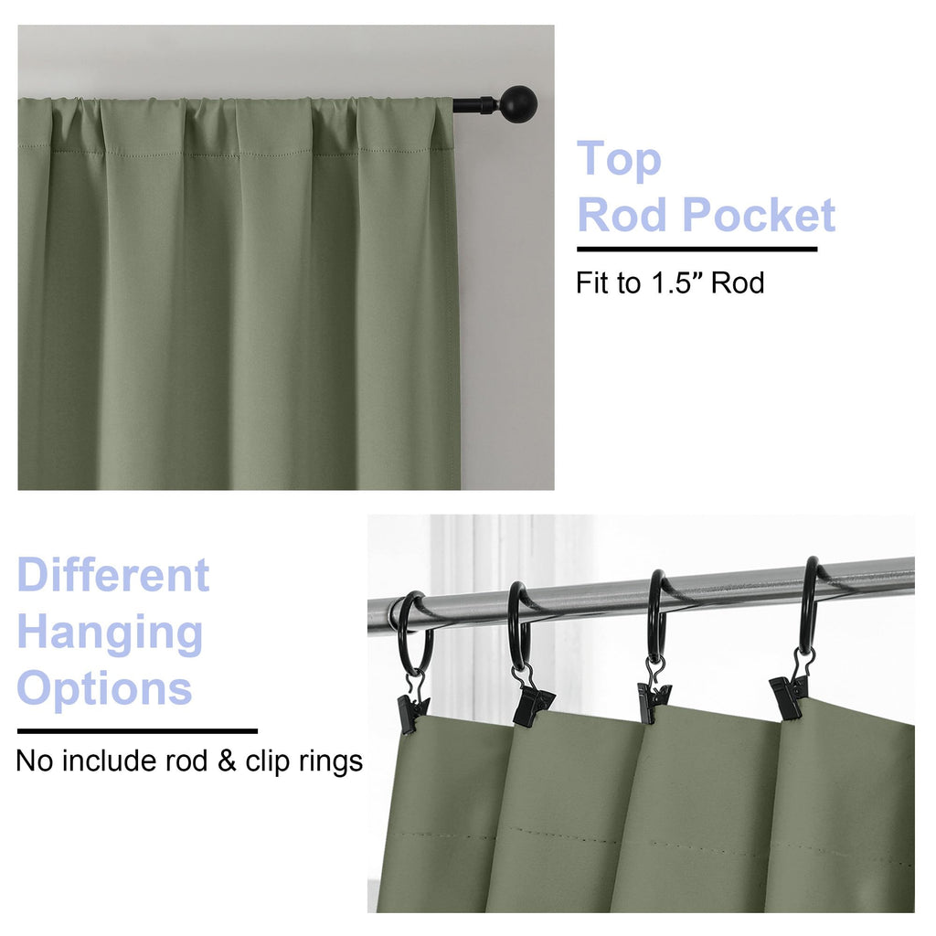 Sage Green Blackout Curtains, 72 Inch, 2 Panels Set Y73672
