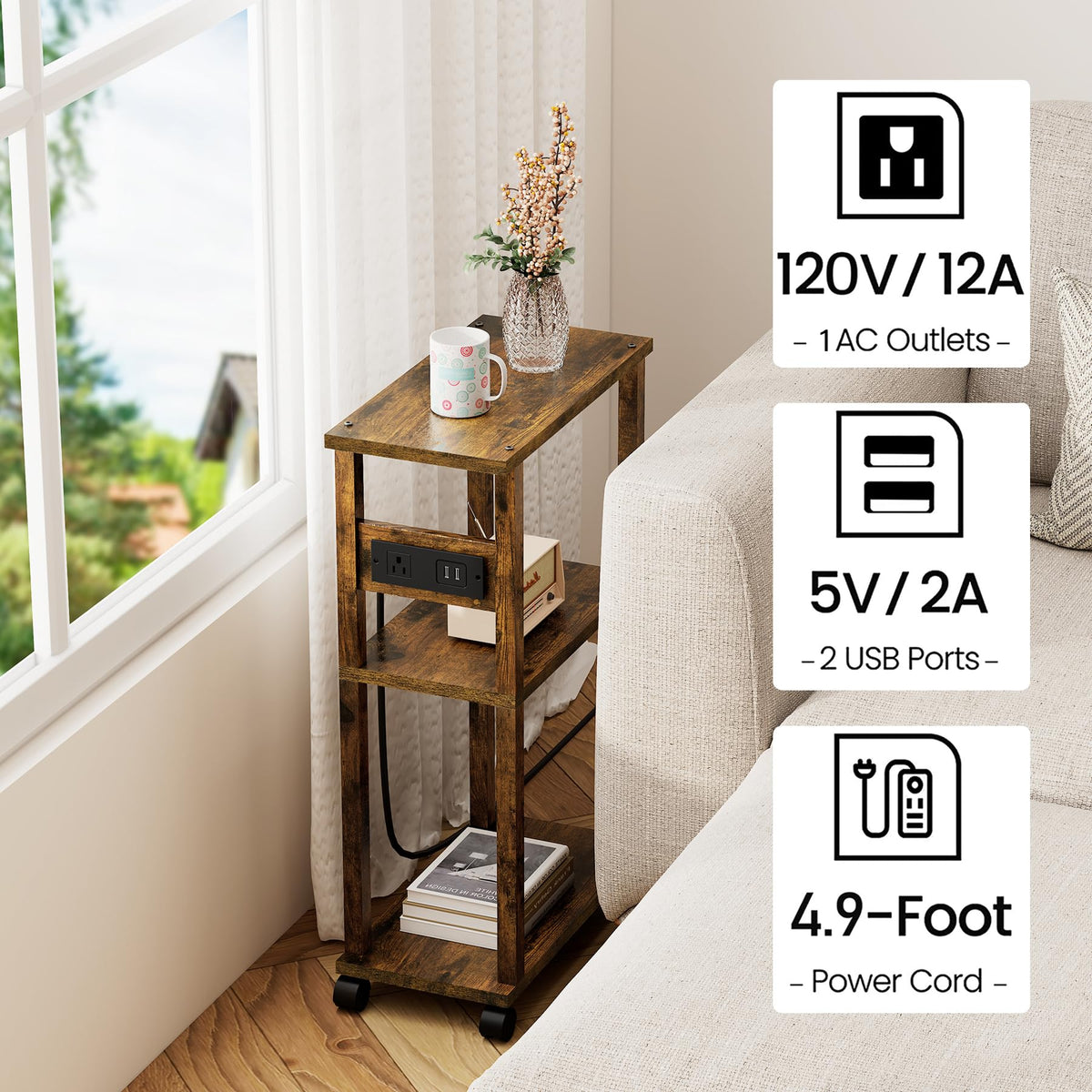 Small Narrow Side Table with Charging Station G51926