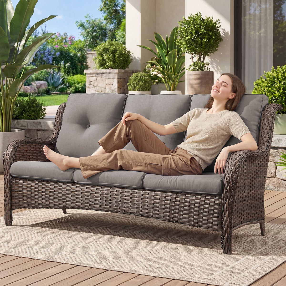 3-Seater PE Wicker Patio Sofa K65597