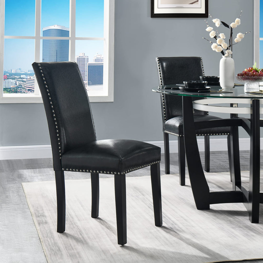 Set of 4 PU Leather Upholstered Dining Chairs with Solid Wood Legs D576764