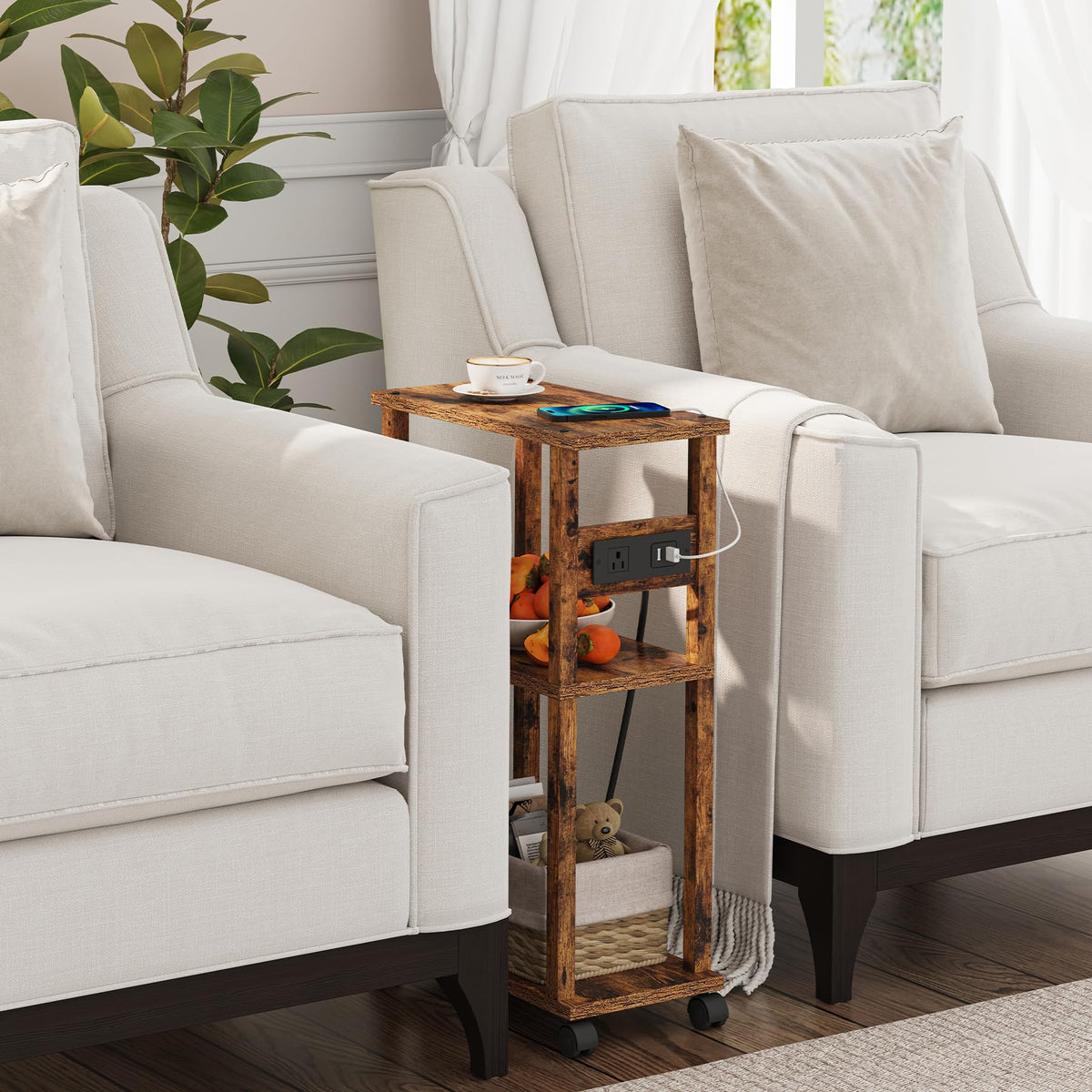 Small Narrow Side Table with Charging Station G51926