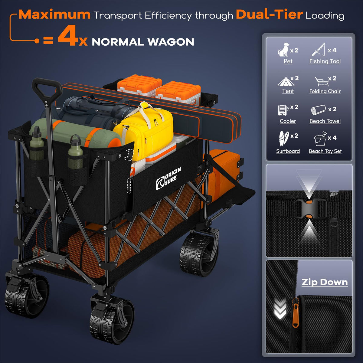 Foldable Double Decker Wagon, 560lbs, Black P11894