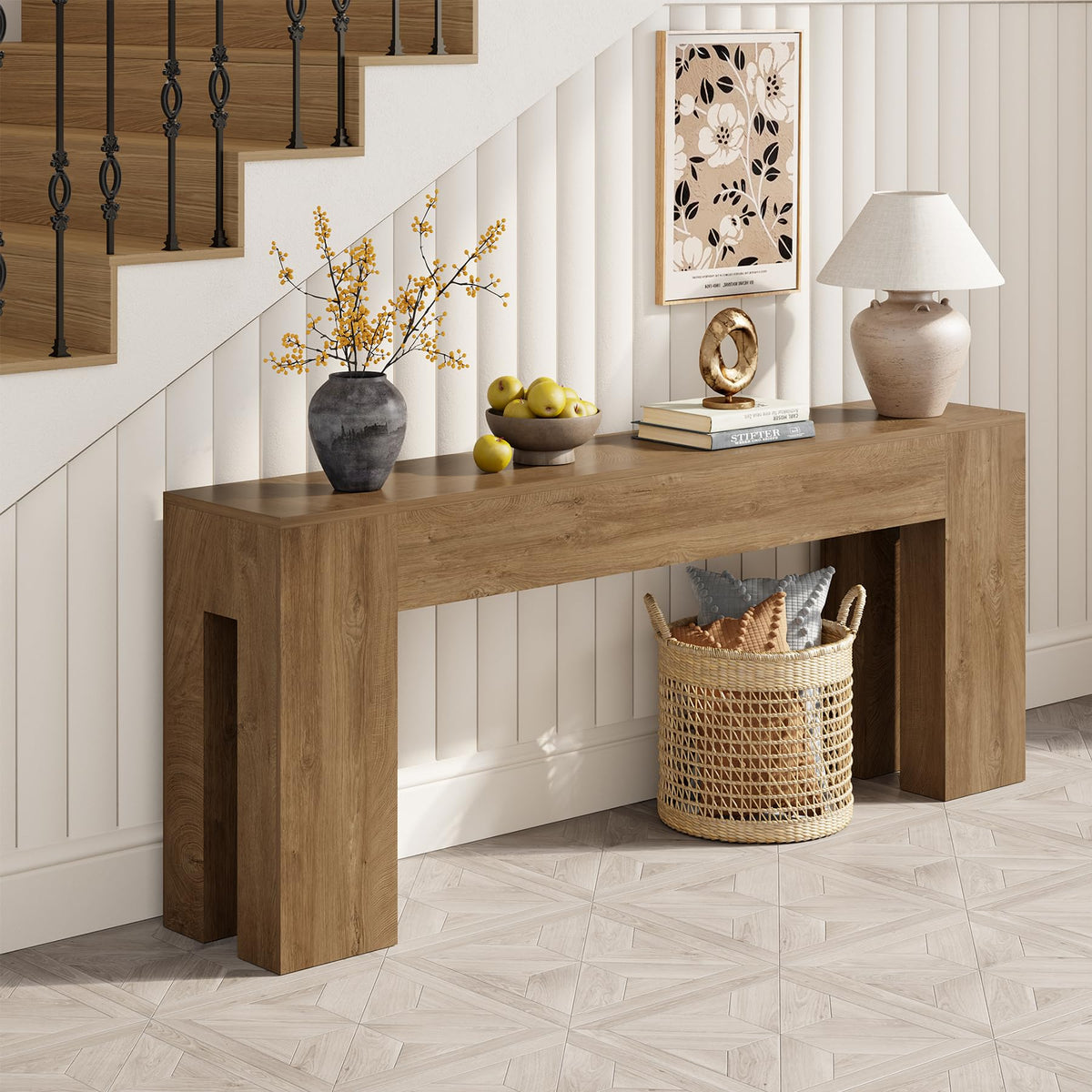 79-Inch Natural Oak Sofa Console Table D137558