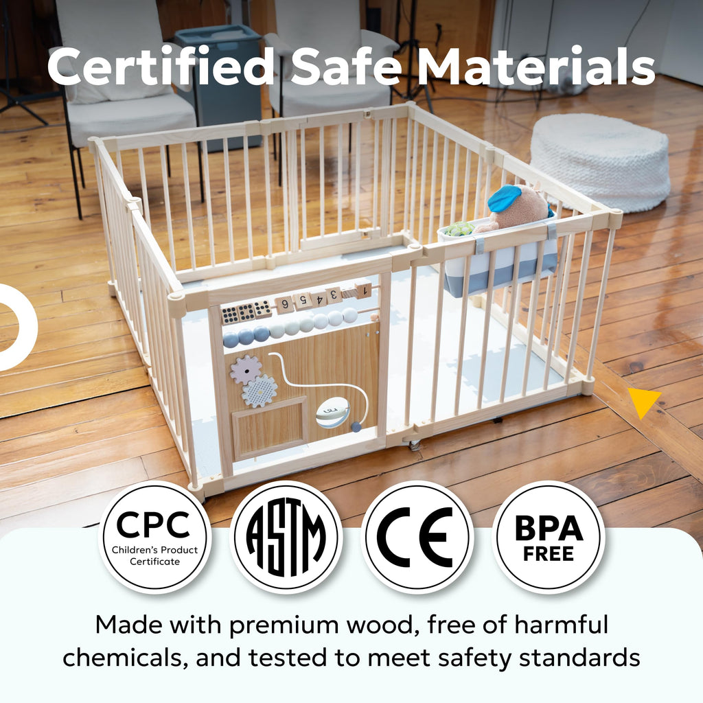 Foldable Wooden Baby Playpen with Gate H2946