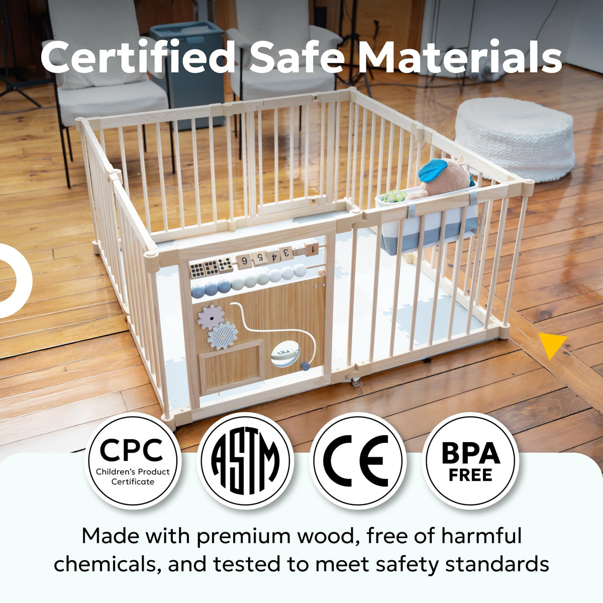 Foldable Wooden Baby Playpen with Gate H2946