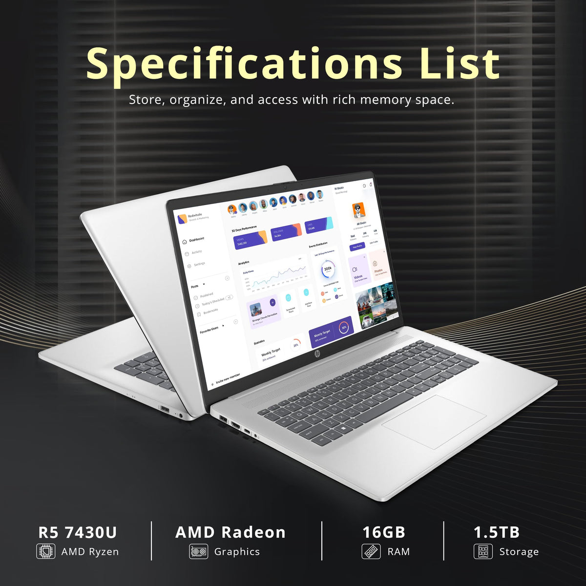 17.3" HD+ Touchscreen Laptop, AMD Ryzen 5, 16GB RAM, 1.5TB Storage, Silver F8139